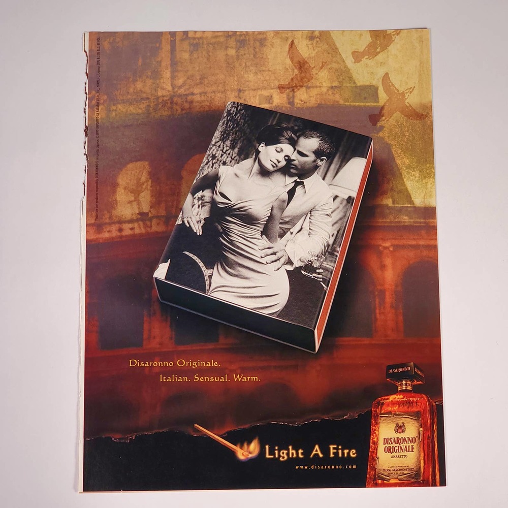 Disaronno Originale Amaretto "Light A Fire" Vintage Print Ad 2000 Maxim 8.5"x11"